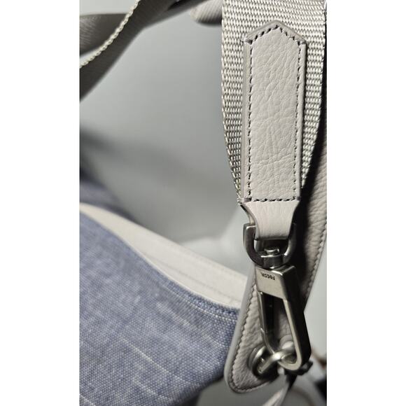 FOSSIL Maya Gray Denim Hobo Shoulder Bag Purse Pebbled Leather Fabric - Picture 13 of 16